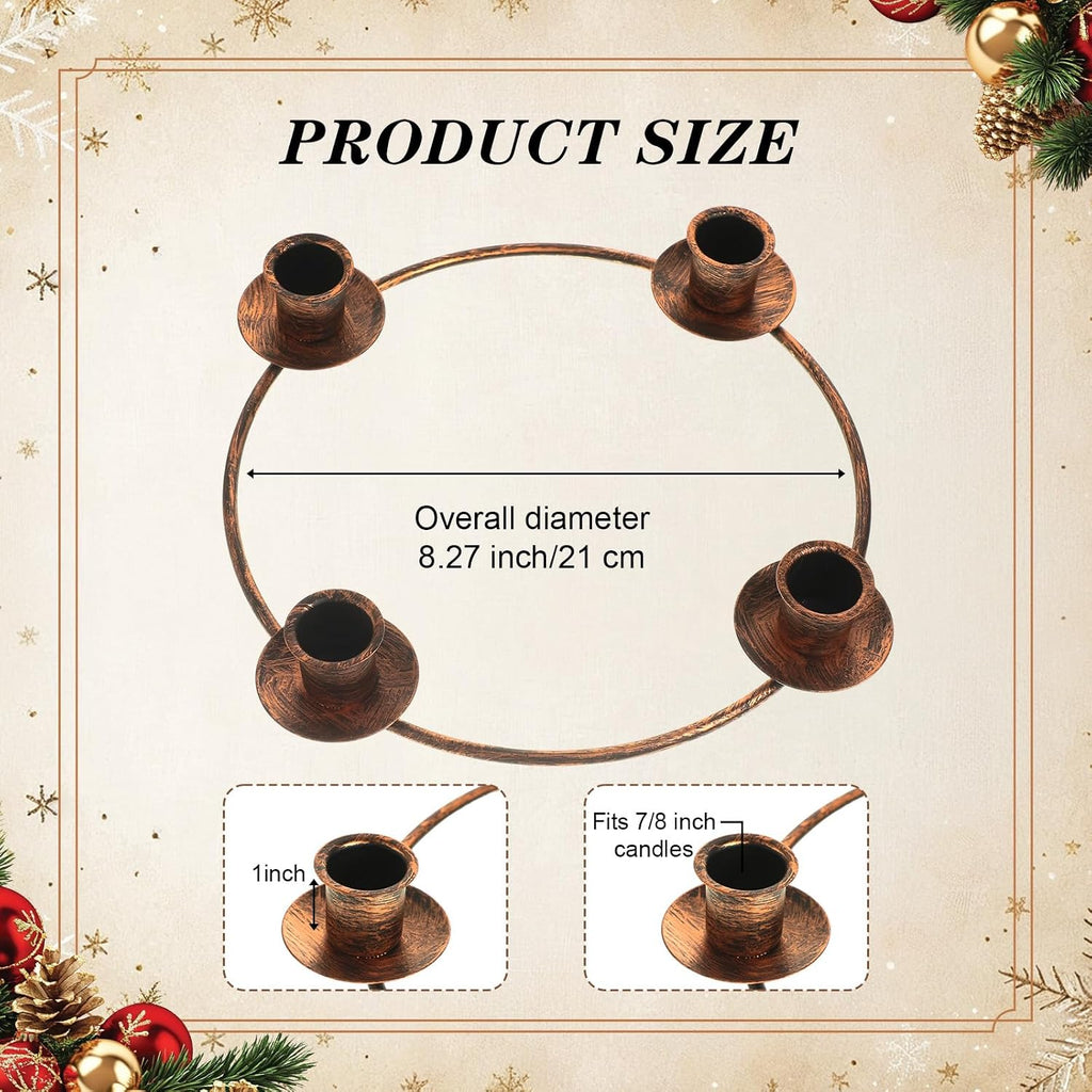 Chengu 1 Pcs Christmas Advent Candle Holder Xmas Metal Advent Wreath Candle Holder Metal Taper 4 Candles Stand for Table Wreath Candelabra Holiday Decor (Bronze)