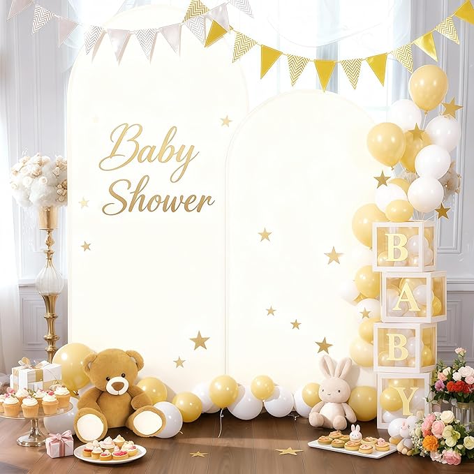 6.6FT Ivory Arch Backdrop Cover - Polyester Fitted Wedding Arch Stand Covers Round Top Chiara Arch Backdrop Cover for Birthday Party Banquet Photo Background Decoration