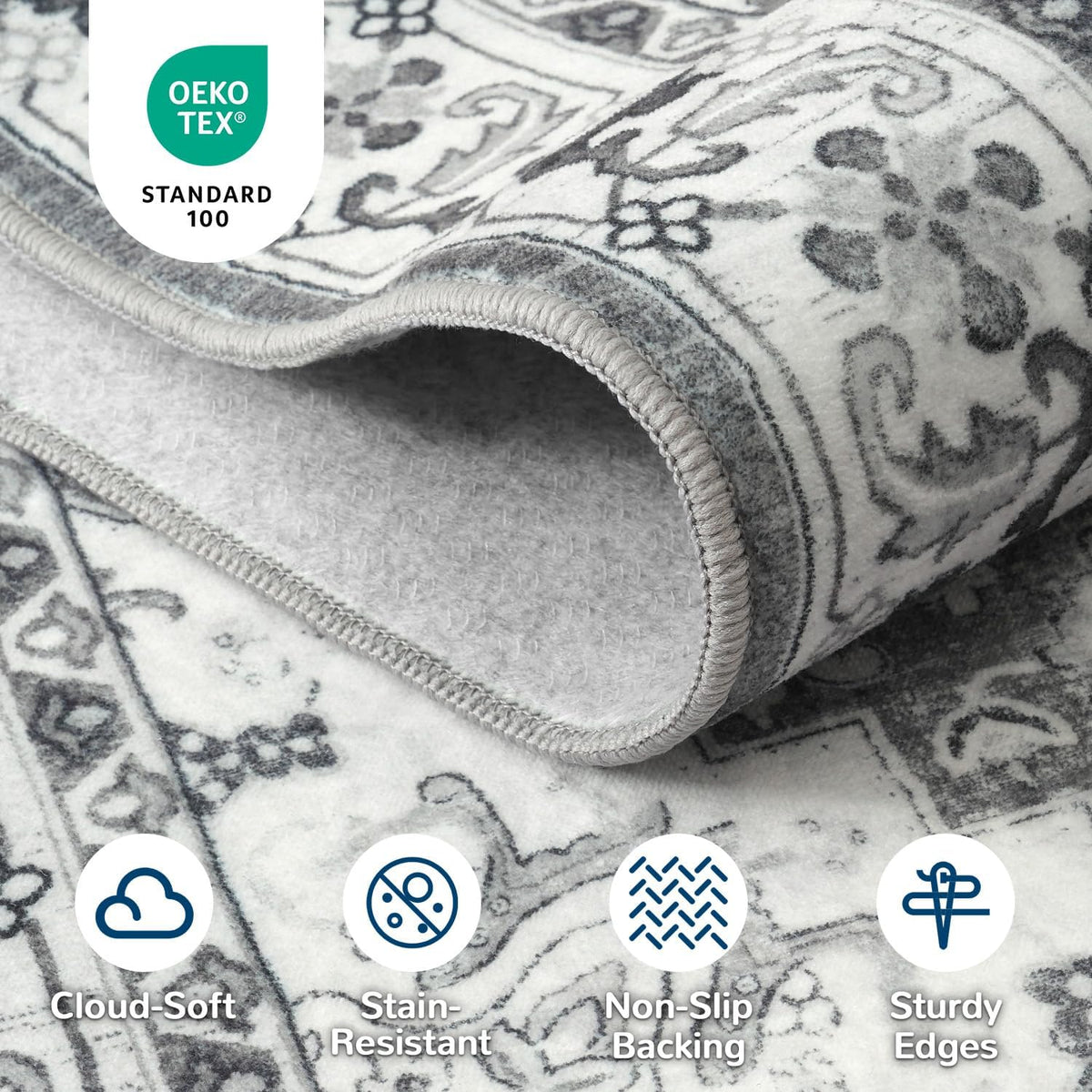 Lessymo 8 x 10 Area Rugs for Living Room, Machine Washable Rug Grey White