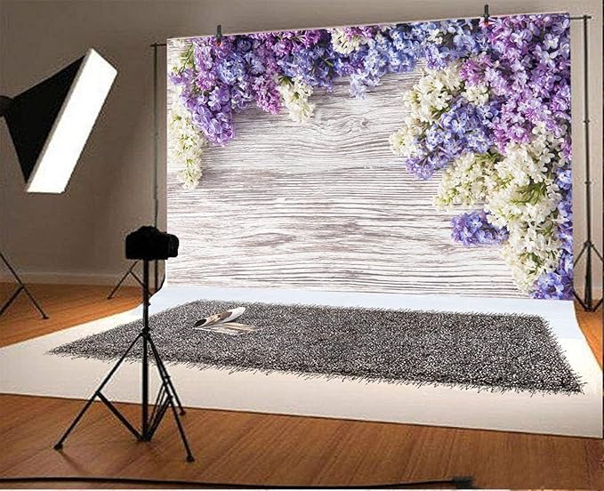 7x5ft Wooden Plank Photography Backdrops Purple Lilac Flowers Rustic Vintage Wood Wall Newborn Baby Shower Girls Adult Portrait Photo Background Kids Birthday Party Decor Photoshoot Studio Props