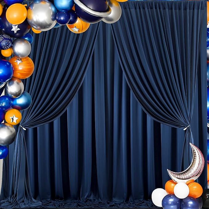 20 ft x 8 ft Navy Blue Backdrop Curtain Panels, 4 Panels 5 ft x 8 ft Wrinkle Free Polyester Photography Backdrop Drapes, Wedding Party Home Decoration Supplies