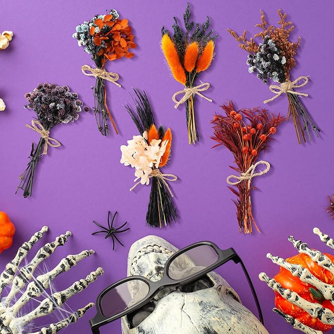 10/12/24/36 Pack Mini Dried Flowers for Vase Wedding Various Mini Bouquet Dried Small Wildflowers Natural Flowers Bulk for Crafts DIY Decor (12, Halloween Color2)