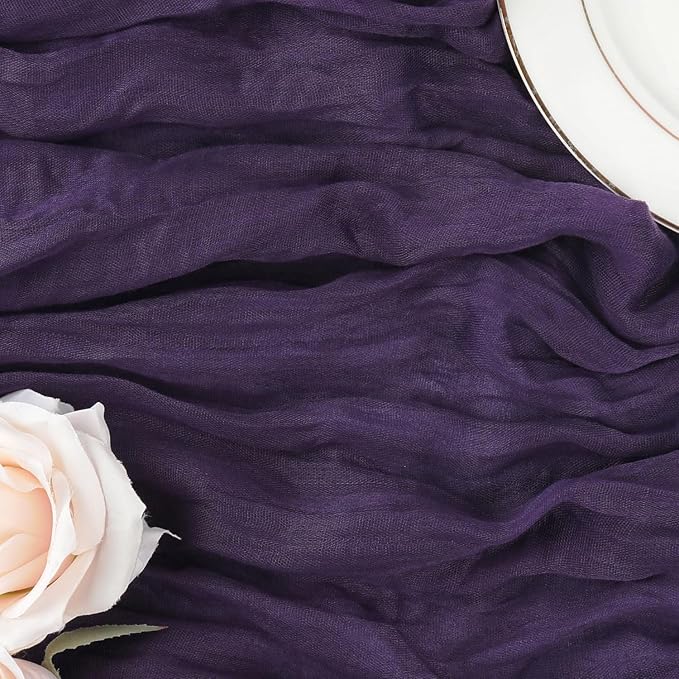 6 Pack Plum Purple Cheesecloth Table Runner 35x120 Inch Boho Gauze Table Runner Rustic Cheese Cloth Long Romantic Table Runners for Wedding Bridal Shower Birthday Party Table Decor