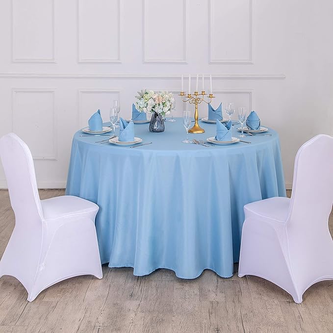 120 inch Round Tablecloth Washable Polyester Table Cloth Decorative Table Cover for Wedding Party Dining Banquet（120 inch,Blue Mist）