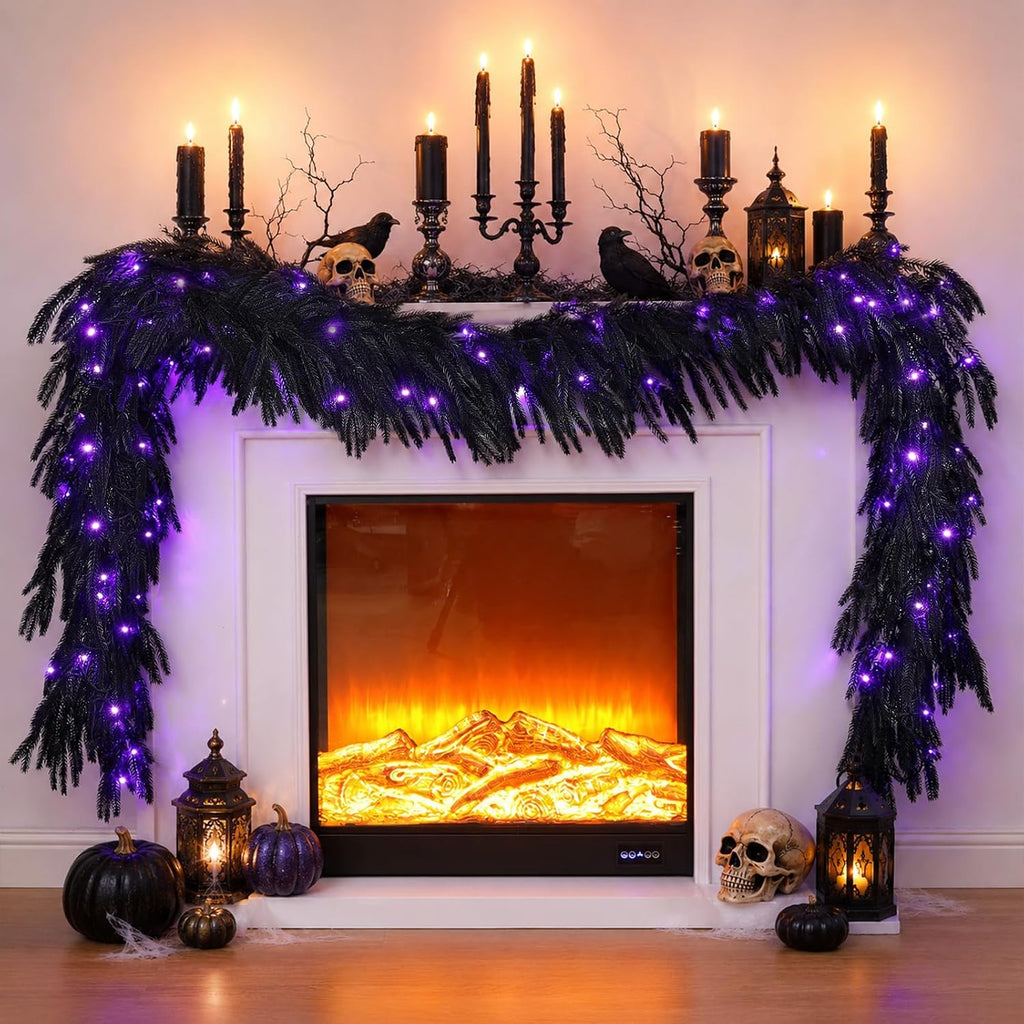 n&t nieting 9ft black halloween pre-lit garland with, main product view