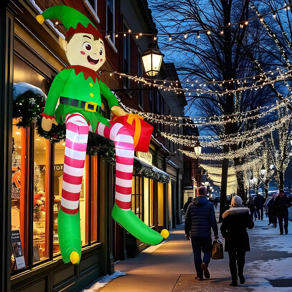 8 ft christmas inflatable outdoor decorations, sitting elf on a desk or shelf
