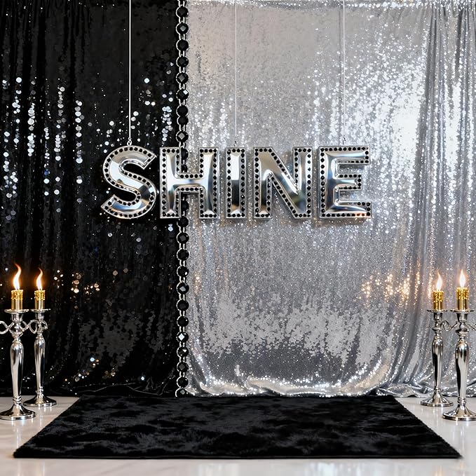 Silver Sequin Backdrop Party Decorations - 3 Packs 2ft x 8ft Silver Photography Background Curtain for Christmas Birthday