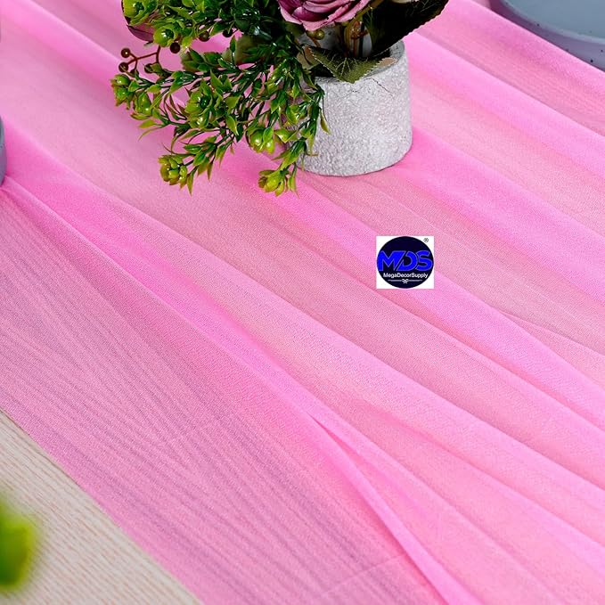 MDS Halloween Chiffon Table Runner - 12 Pack, 29 x 170 Inches, 14ft Each - Sheer Spooky Table Runners for Haunted House Parties, Trick-or-Treat Tables, Witchy Décor, Wedding & Events - Bubblegum Pink