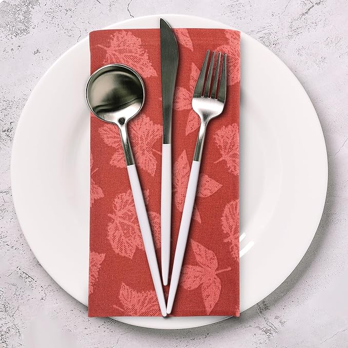 Urban Villa Fall Leaves Print Set of 12 Dinner Napkins (20X20 Inches) 100% Cotton Premium Quality Thanks Giving Over Sized Harvest Cloth Napkins with Mitered Corners Ultra Soft Durable Hotel Quality