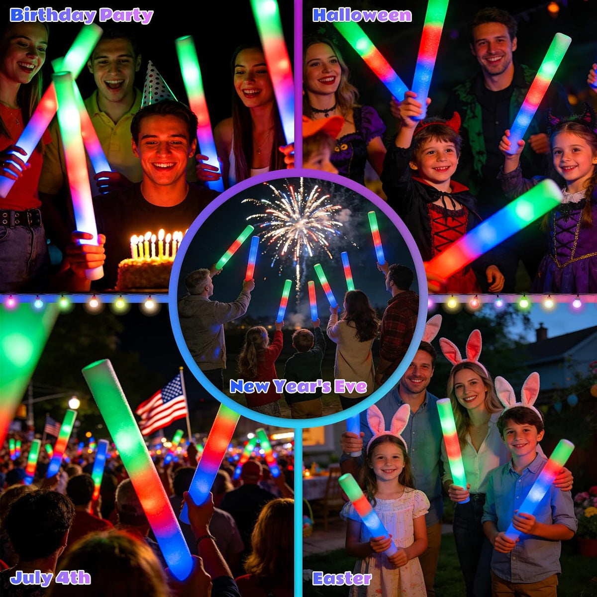 SHQDD 70PCS Foam Light Up Sticks, Glow in the Dark Party Supplies with 3 Colo...