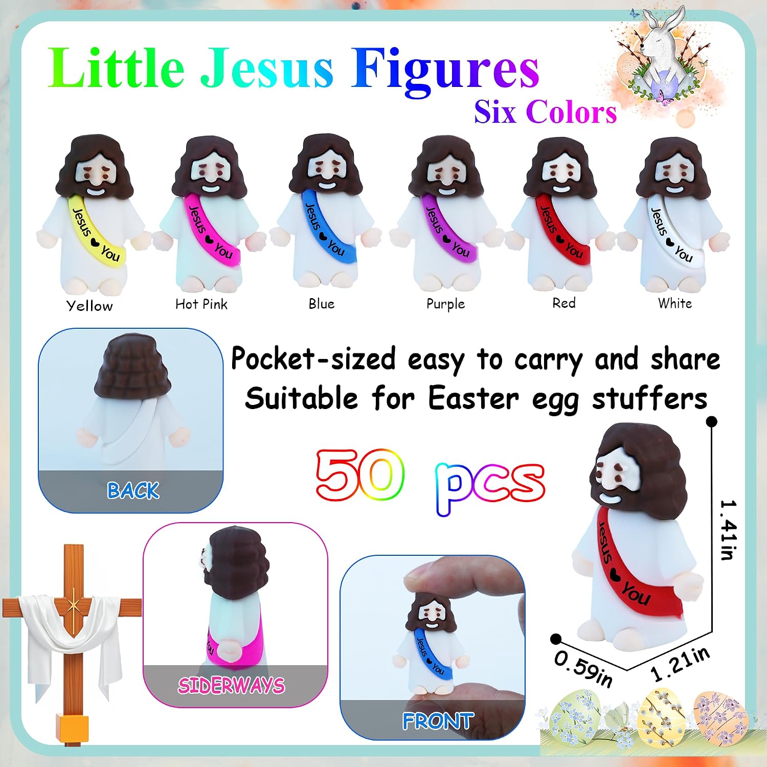 50 Pcs Little Jesus Figures– Rubber Mini Jesus Figurines in Bulk Christian Doll Tiny Baby Jesus Loves You Figures for Hide and Seek Easter Egg Fillers Egg Hunt Religious Party Favors(Mix Color 6)