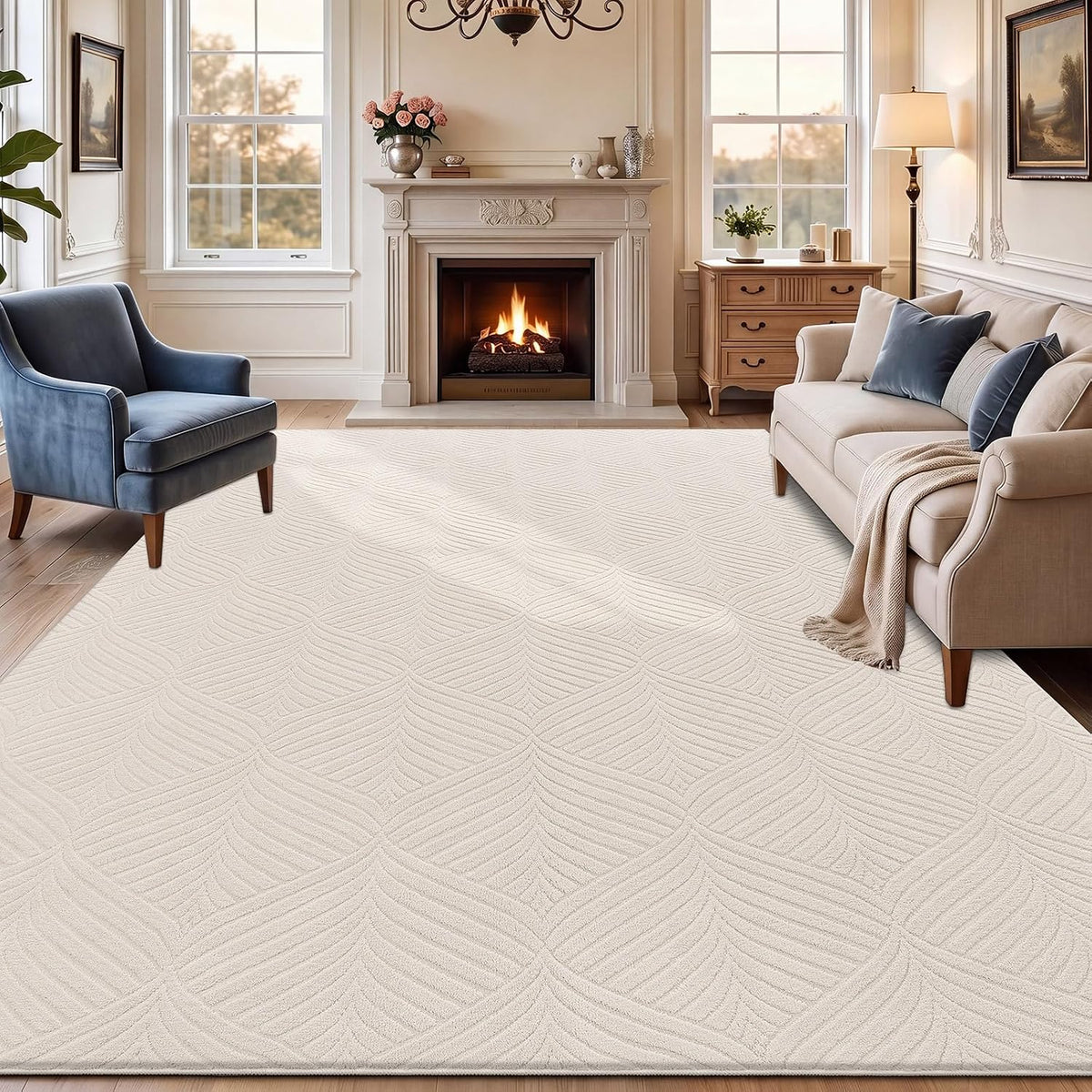SHACOS Soft Cozy Fluffy Area Rugs 9'x12' for Living Room, Beige