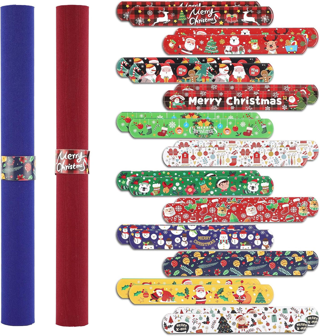 24pcs Christmas Wrapping Paper Roll Holder Clips, 8.7x1.2in Holiday Flip Wraps 12 Designs Gift Wrap Strips Flip Stabilizer Slap Bands for Xmas Poster Wrapping Organization Storage