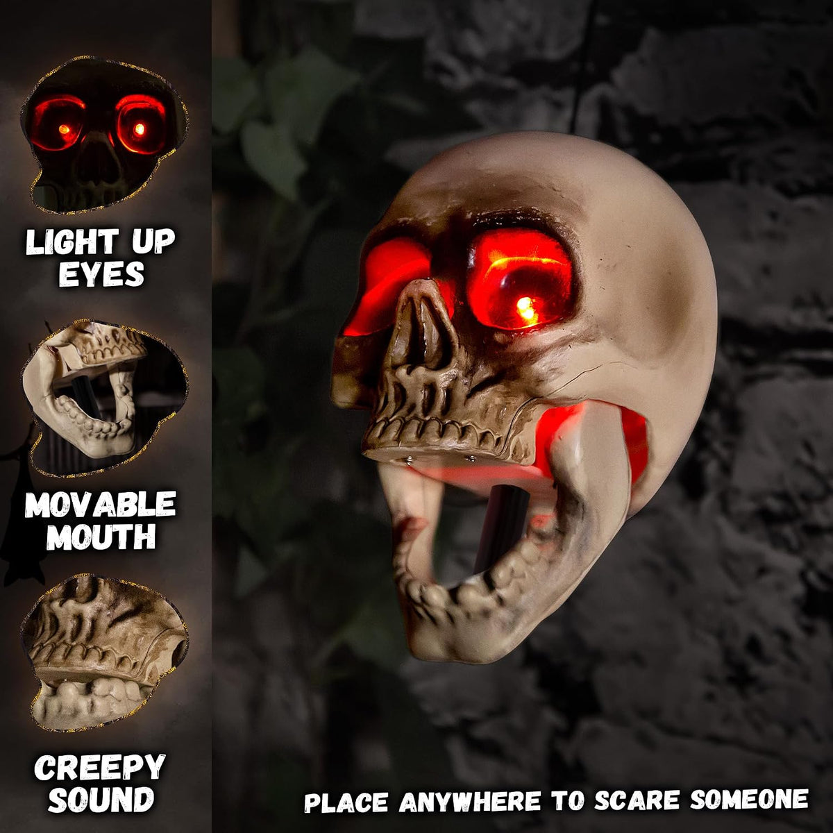 Halloween Animatronics Floating Scary Skull, Hanging Animated Decorations, Pa...