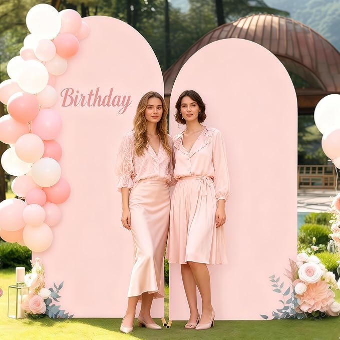 6FT Dusty Rose Arch Cover - Polyester Fitted Wedding Arch Stand Covers Round Top Chiara Arch Backdrop Cover for Birthday Party Banquet Photo Background Decoration