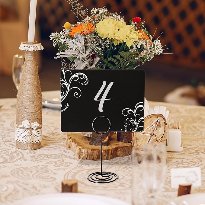 TecUnite 24 Pack Mini Chalkboard Signs, 4"x3" Small Table Place Cards with Metal Stand and 2 Marker Pens Food Labels for Party Buffet, Tabletop Blackboard Signs Name Tags for Wedding Bakery(Black)