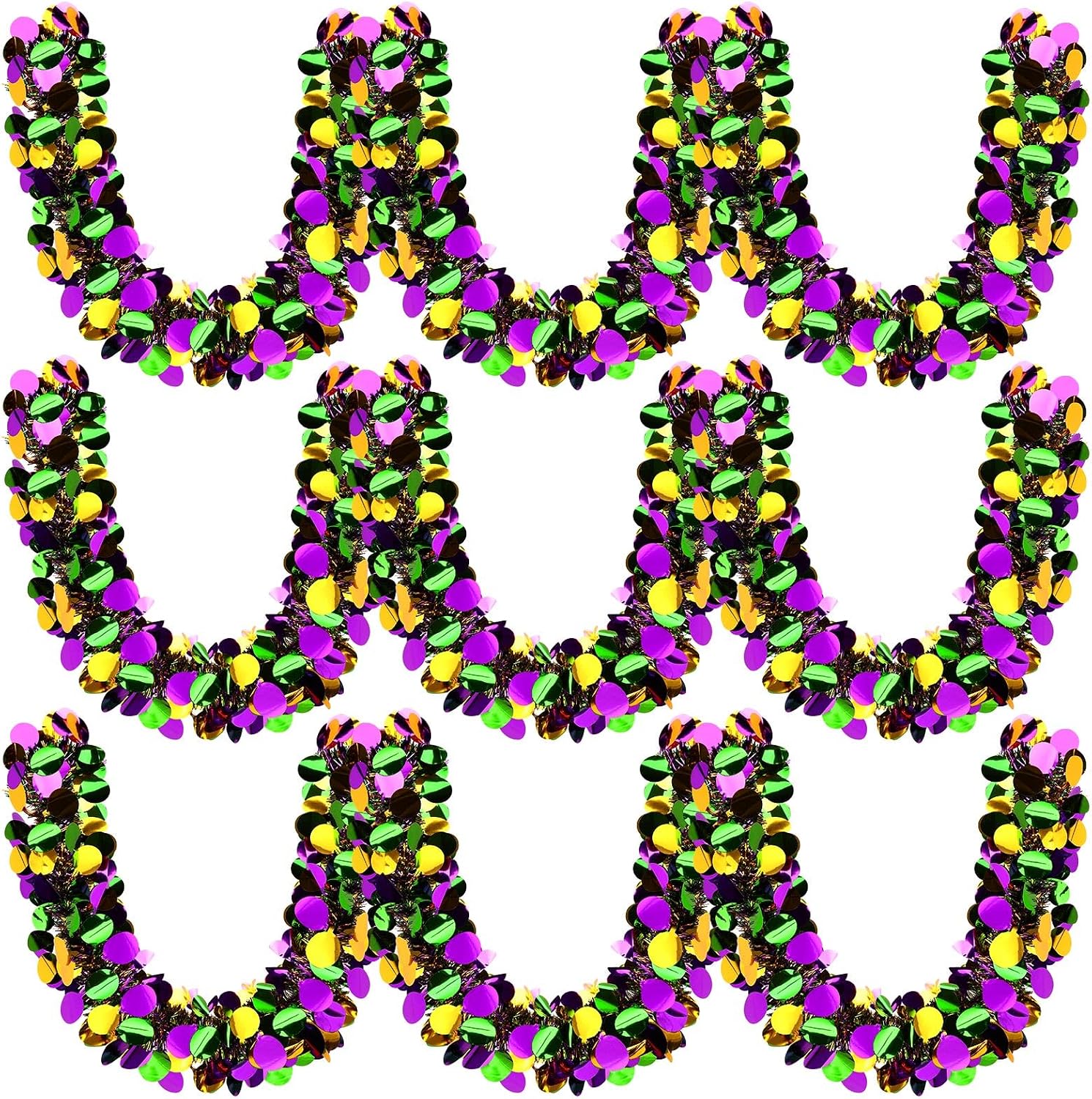 MARFOREVER Mardi Gras Tinsel Garland Mardi Gras Decorations Purple Green Gold Metallic Twist Garlands Carnival Hanging Ornament for Carnival Party Indoor Outdoor Home Supplies Decor, 3 Pcs 19.7 FT