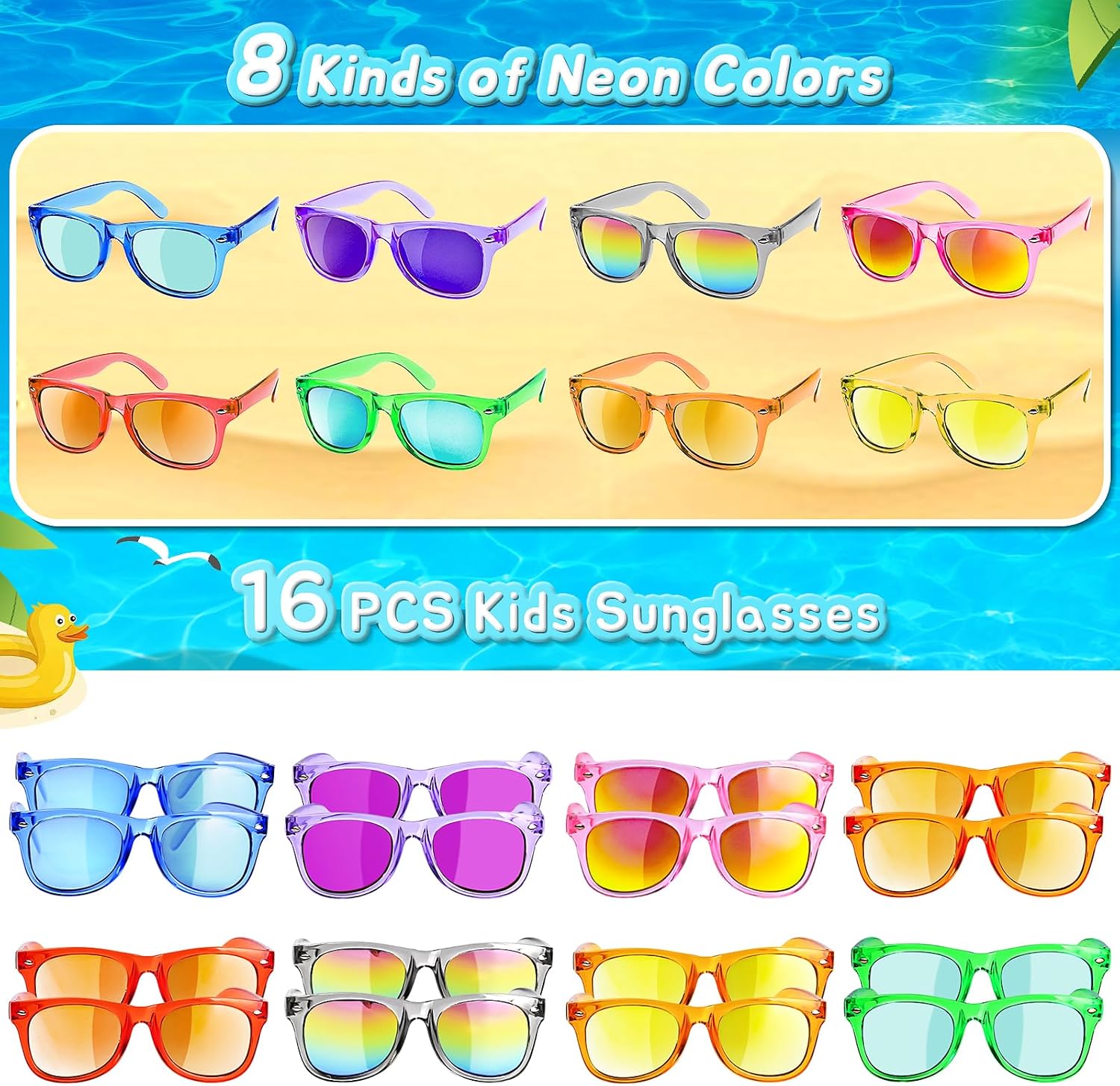 GKTZ Kids Sunglasses Party Favors - Boys Girls Valentines Day Gifts, Neon Sunglasses with UV 400 Protection for Kids Classroom Favors Birthday Goodie Bags Stuffers - 16 Packs
