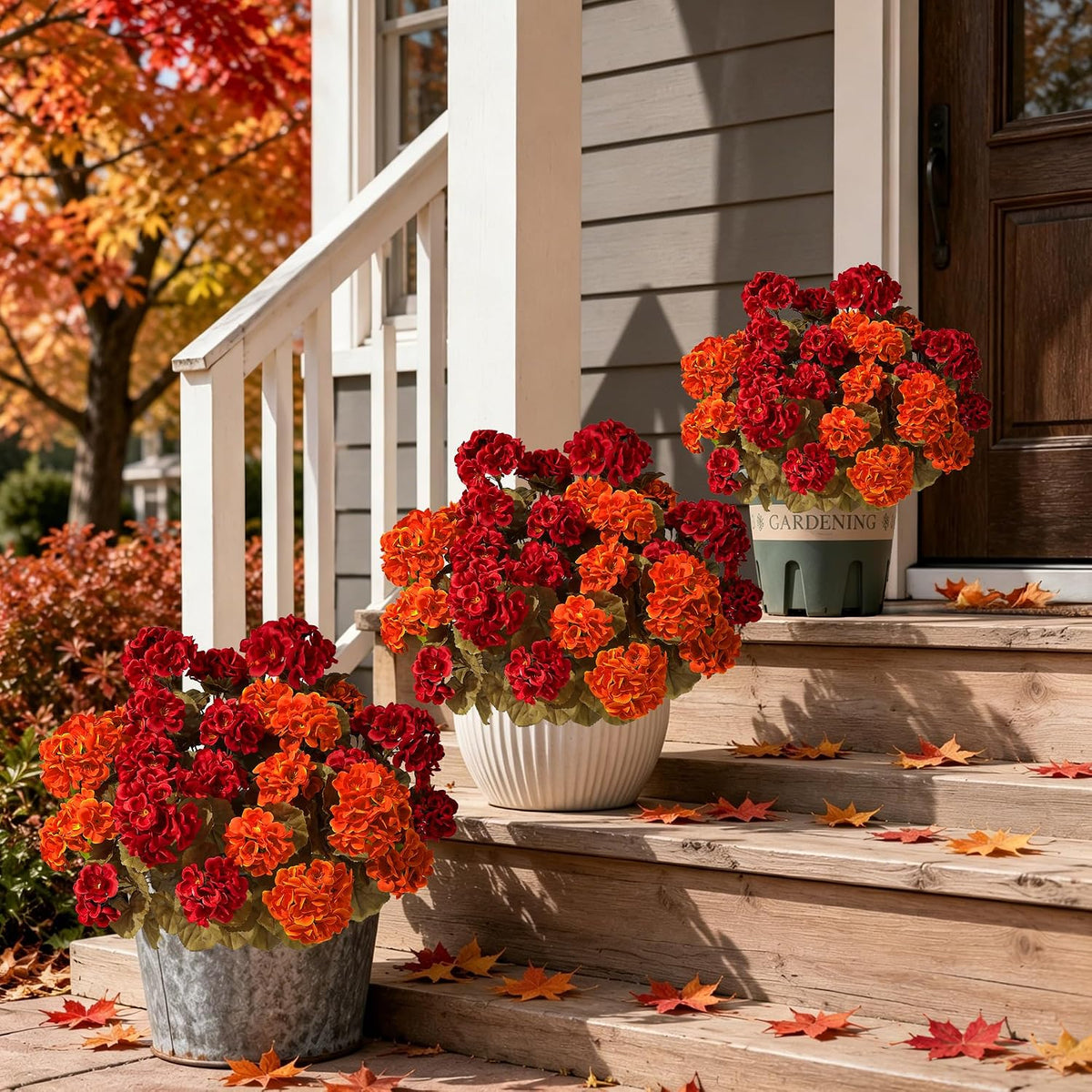 geraniums fall flowers artificial flowers for outdoors autumn shown in use