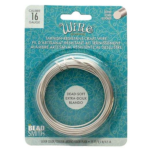 The Beadsmith Wire Elements Craft Wire – Tarnish Resistant, Soft Temper, Round, Silver Color – 1.3mm, 16 Gauge, 15 Foot Spool – Jewelry Making, Wire Wrapping, Floral, & Other DIY Crafts