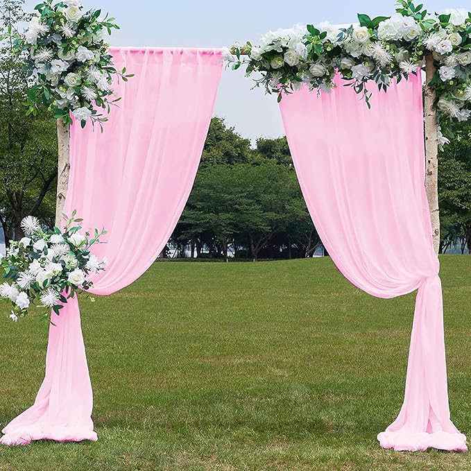 PARTISKY 10x10ft Pink Chiffon Sheer Backdrop Curtains, Wrinkle-Free Wedding Backdrop Drapes for Birthday Party Ceremony Arch Stage Decor Background for Photography 5x10ft,2 Panels