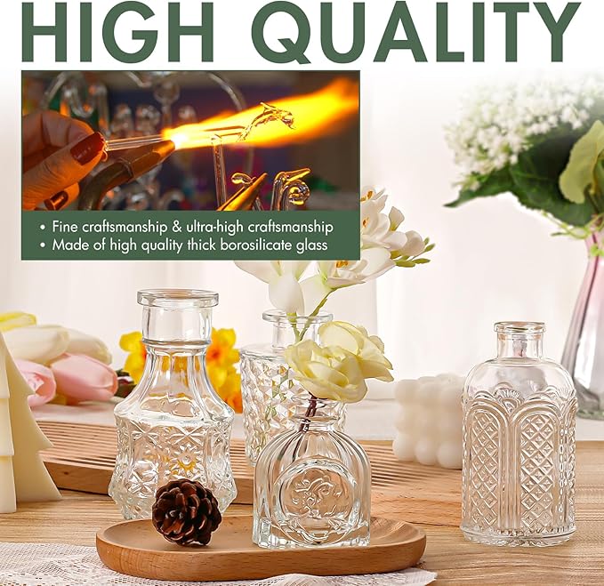 Arme 20 Pcs Bud Vase Set, Mini Vases for Flowers, Small Vintage Glass Vase for Centerpieces, Cute Clear Bud Vases for Home Flower Wedding Decorations