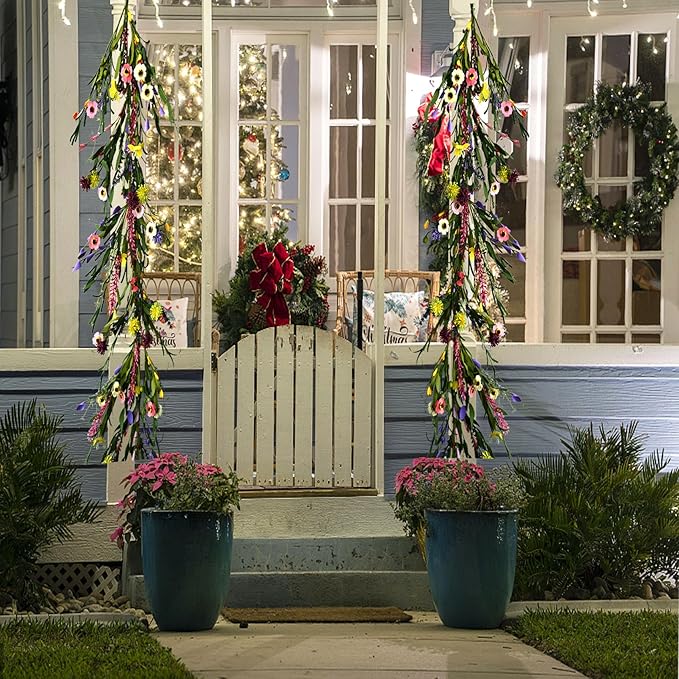 2PCS Artificial Wildflower Garland, 6FT Faux Flower Hanging Vine, Purple Flowers Ivy, Spring Summer Garland with Eucalyptus Lavender Vine for Sign Board Party Home Decor