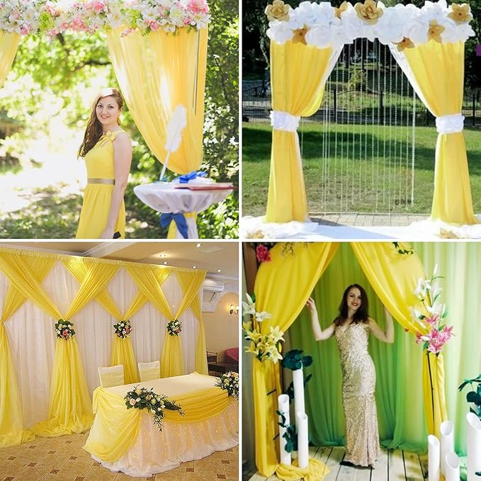 4 Panels Wedding Arch Draping Fabric 28" x 20Ft Curtain Backdrop Wedding Arch Drapes Chiffon Fabric Drape Sheer for Nuptials Party Baby Shower Ceremony Arbor Drapery Reception Ceiling Decor(Yellow)