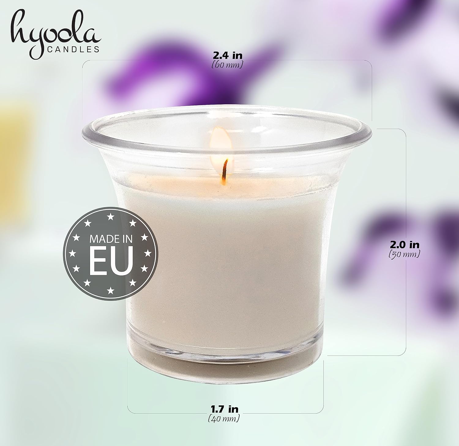 Hyoola Votive Candles - White Votives in Clear Cup - 12 Hour Burn Time Unscented Votive Candles Bulk - Pack of 12 Small Candles in Bulk - Made in Europe