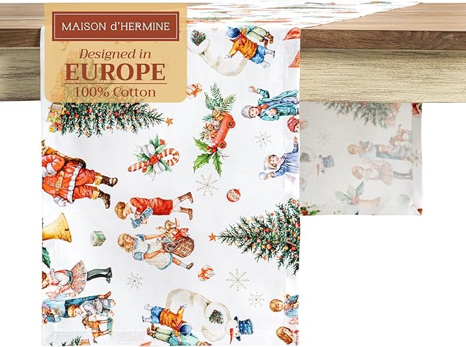 Maison d' Hermine Table Runner 100% Cotton Single Layer Table Runners 108 inches Long for Thanksgiving Christmas Decorations Home Kitchen Dining Party Wedding (Chromo, 14.5" x 108")