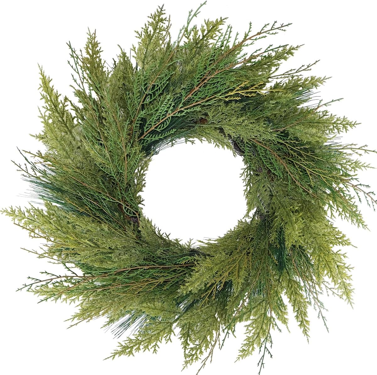 20” green faux norfolk pine christmas winter wreath, main product view