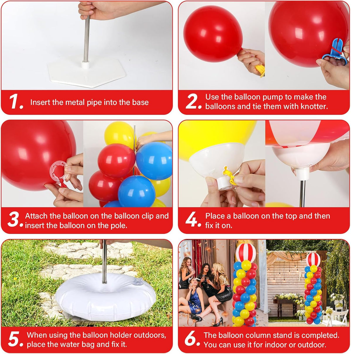 2 sets carnival circus balloon column stand kit showing dimensions