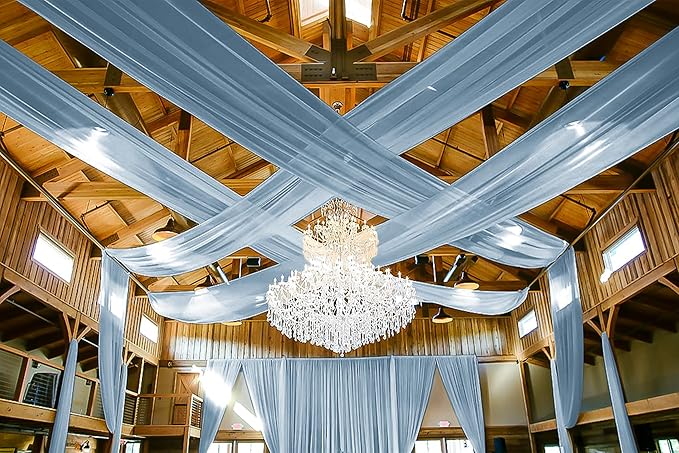 6 Panels Dusty Blue Ceiling Drapes for Wedding 5ftx30ft Ceiling Drapes Wedding Arch Draping Fabric Cheesecloth Sheer Curtain Romantic Ceiling Decorations for Weddings Party Banquet Ceremony Stage