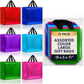 Nush Nush Mix Color Gift Bags Large Size – Set of 12 Reusable Large Gift Bags with Handles in 6 Glossy Vibrant Colors - Perfect Goodie Bag for Birthday Party Favor, Christmas, Holiday – 13x5x11