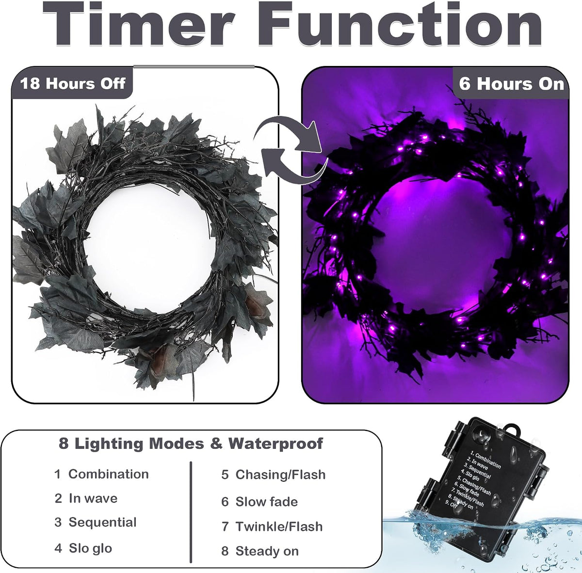 9 FT 72 LED Willow Vine Twig Decor Black Halloween Garland with Purple Lights...