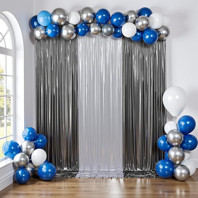 gogoparti 10x10FT Charcoal Silver Sequin Backdrop Curtain - 2 Panels of 5x10FT Wrinkle-Free Glitter Drapes for Photography, Birthdays, Weddings & Graduations