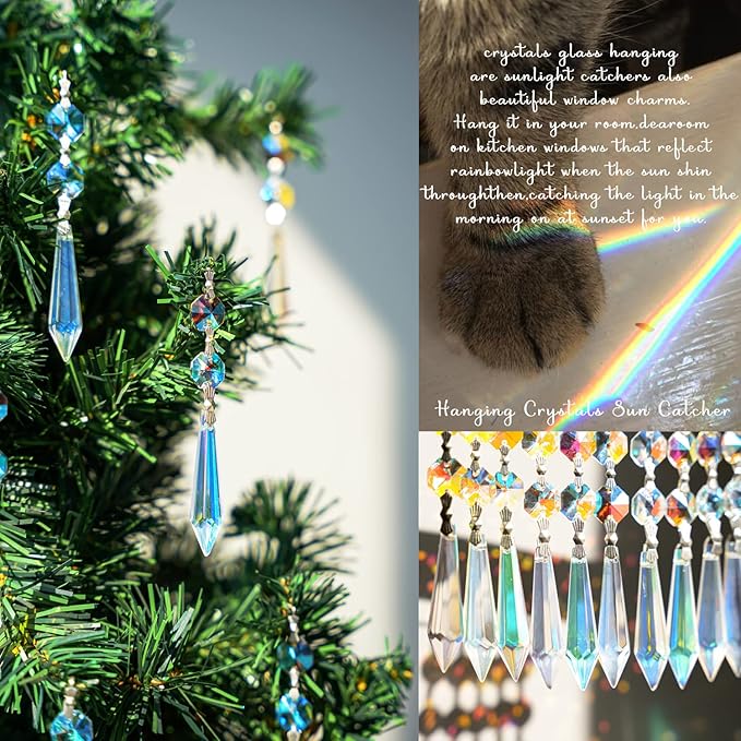 20pcs 55mm Chandelier Icicle Crystal Prism Suncatcher,Chandelier Crystals Replacement,Crystals for Chandeliers with Hooks for Windows Wedding Lamp Decoration(AB Colors)