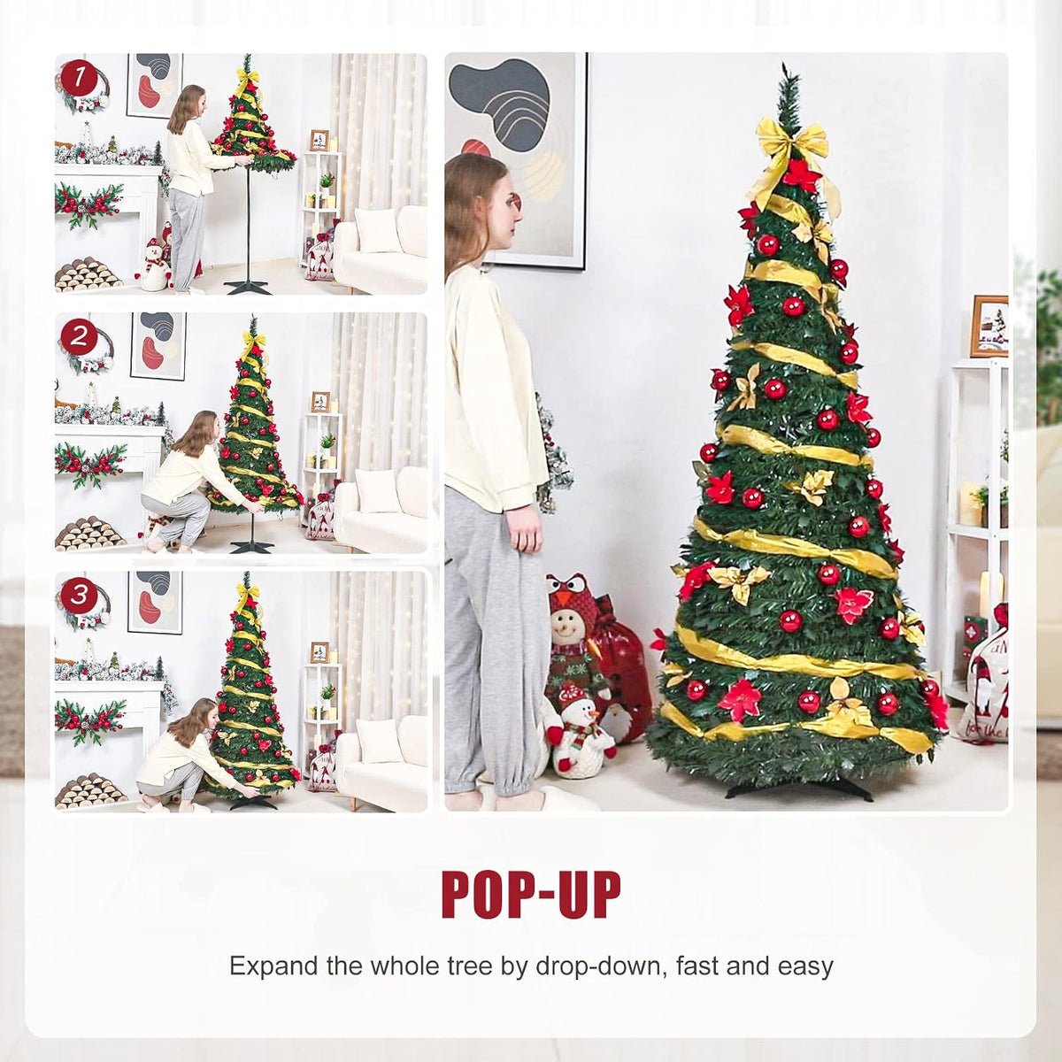 decoway pre lit christmas tree: pop up 6, side view