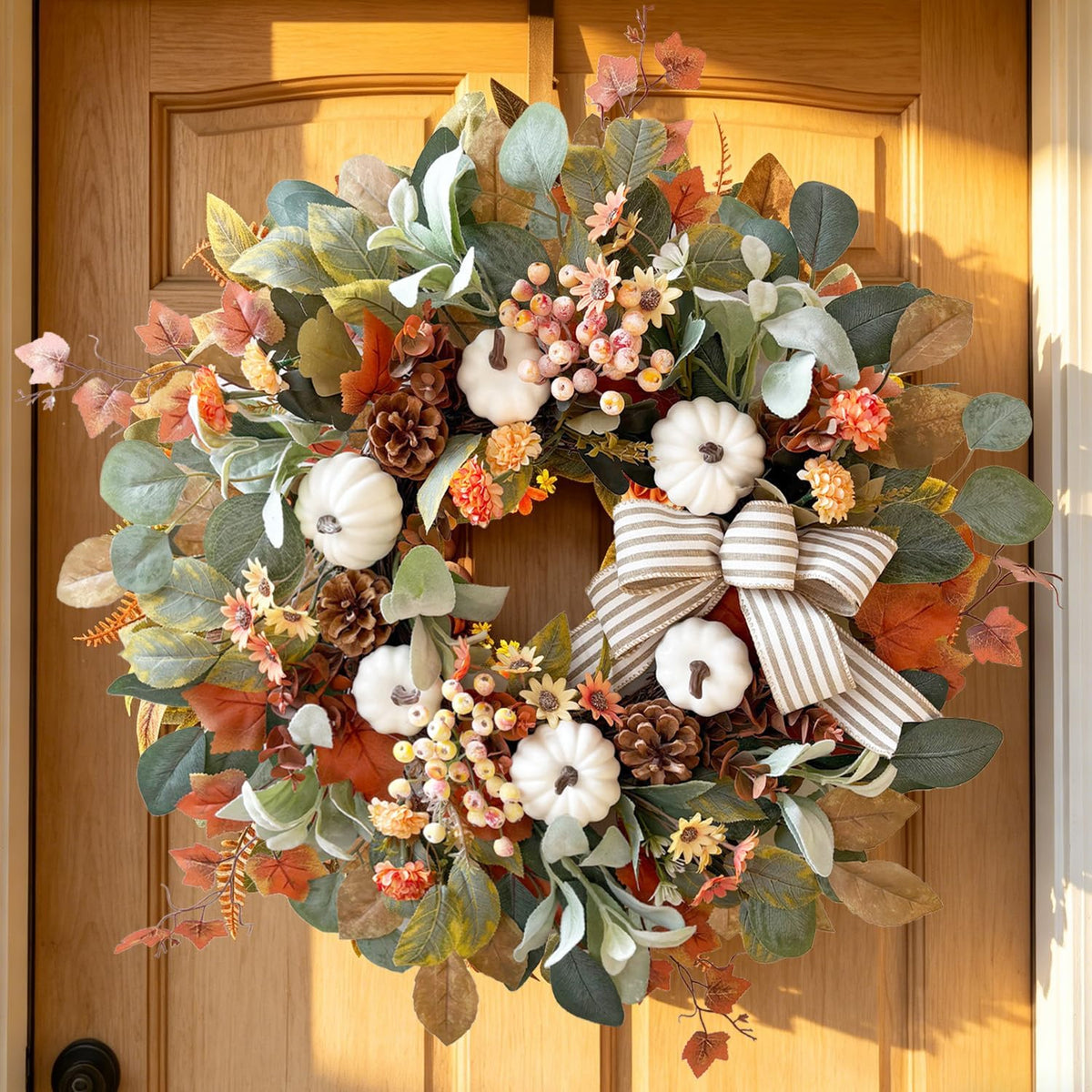 wanna-cul 24 inch farmhouse fall wreath for front, main product view