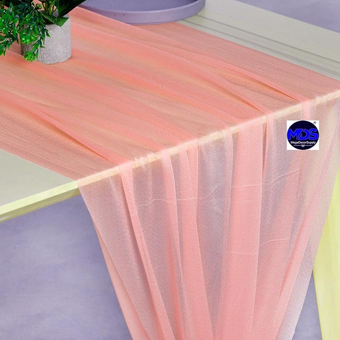 MDS Halloween Chiffon Table Runner - 1 Pack, 29 x 170 Inches, 14ft Each - Sheer Spooky Table Runners for Haunted House Parties, Trick-or-Treat Tables, Witchy Décor, Wedding & Events - Peach