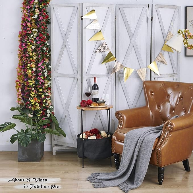 8 Pcs x 8.2 ft Flower Garland Artificial Rose Vine Flowers with Green Leaves Hanging Fake Roses Vine for Room Party Home Wedding Birthday Christmas Wall Arch Decor, Spring Yellow Flower