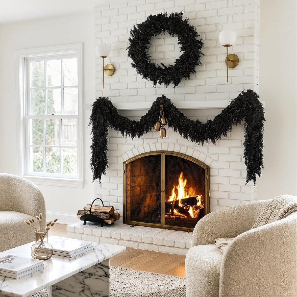 9 ft halloween cedar garland, black real touch, package contents