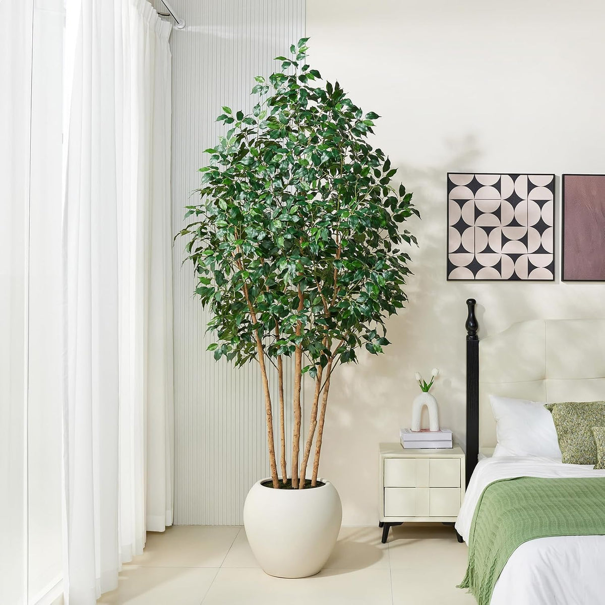 verinatural 8ft artificial ficus tree with white plante&real, main product view
