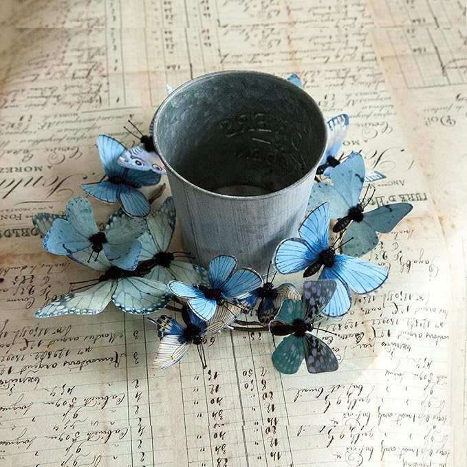 Artificial Butterfly Garland, Fake Butterfly Decorative Vines, DIY 3D Unique Butterfly Hanging Decor for Home Wall Easter Spring Flowers Party Wedding Arch Shopping (Blue)
