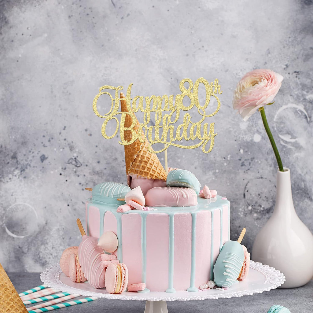 1 Pack Happy 80th Birthday Cake Topper Gold Glitter Number 80 Eighty Years Old Birthday Cake Pick Decoration For 80th Birthday Celebrating Anniversary Party Supplies