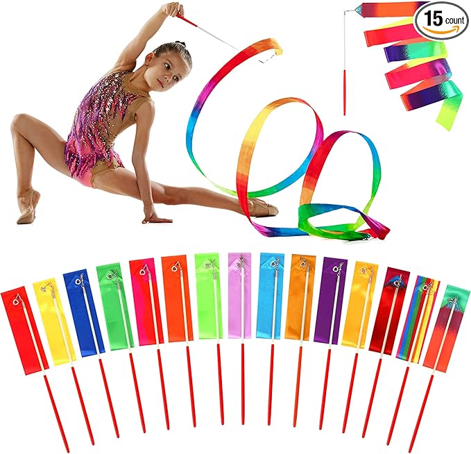 Yilloog Ribbon Dancing Wands Party Favors, 78.7 Inch Gymnastics Ribbon Streamers Rainbow Artistic Ribbon Dancer Twirling Wands, Rainbow Birthday Decorations, Girls Party Games