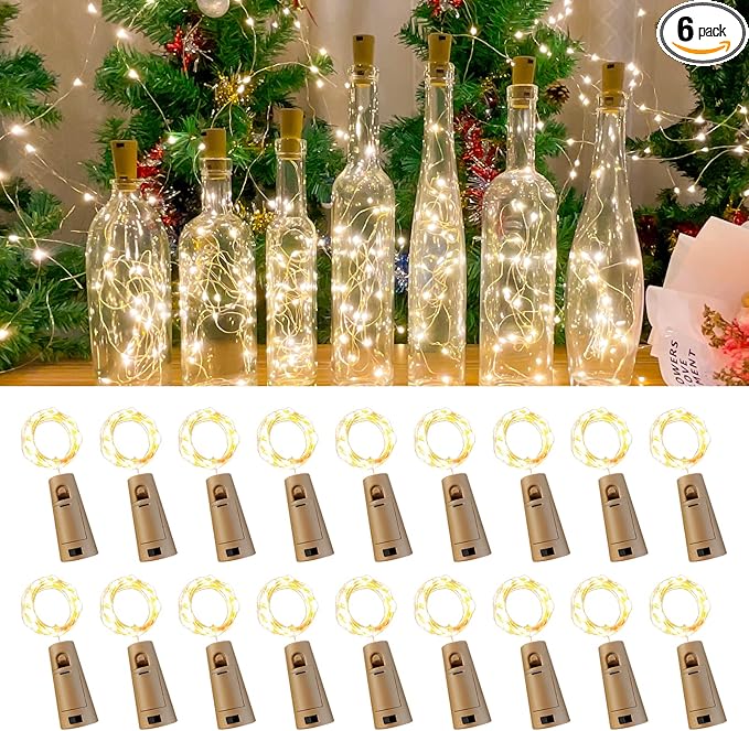 18 Pack Wine Bottle Lights with Cork, 20 LEDs, 6.6 Ft, Fairy Mini String Lights for DIY Jar Halloween, Christmas, Party Decoration, Wedding Listing (18 Pack, Warm White)