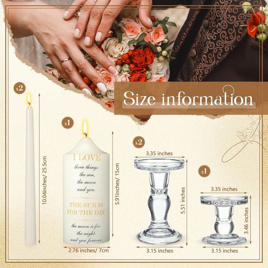 MTLEE 3 Unity Candles with Candle Holder for Wedding Unity Candle Set Include 1 Pillar and 2 Taper Candles for Ceremony Wedding Accessories Baptism Catholic Church (Love Things)