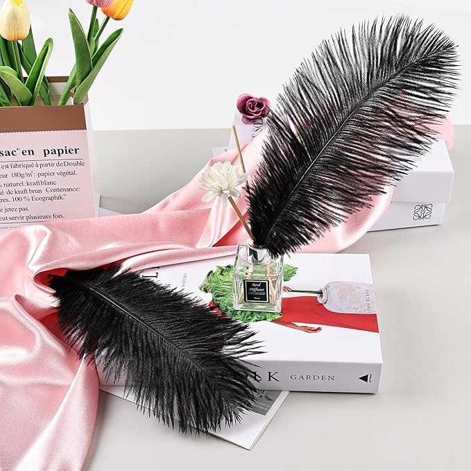 THARAHT Black Ostrich Feathers 12pcs Natural Bulk 10-12Inch 25cm-30cm for Crafts Wedding Party Centerpieces Halloween and Home Decoration Feathers