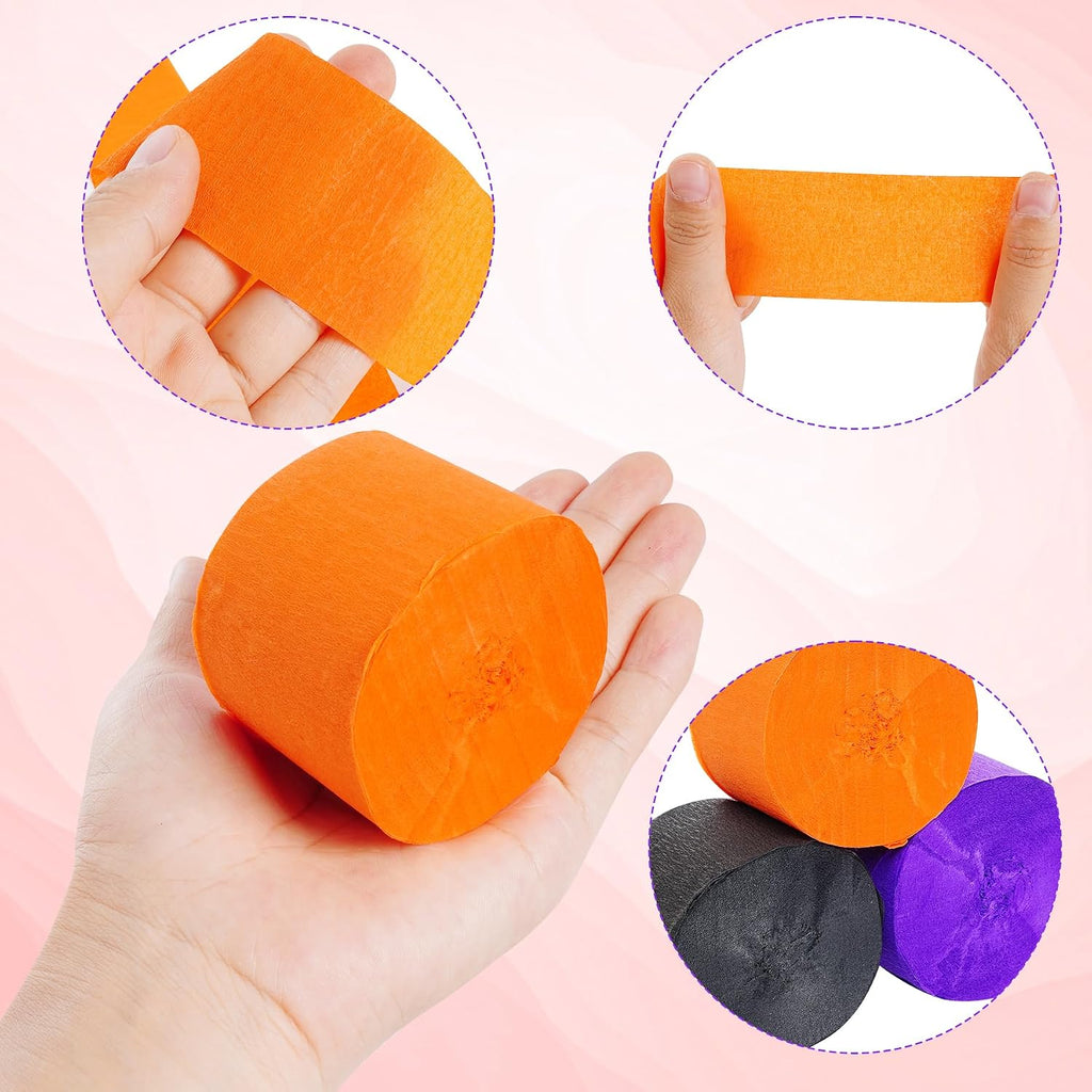 jiebor Halloween Streamers Crepe Paper Orange and Black Streamers 492 Ft 6 Rolls for Halloween Party Wedding Birthday Office Door Wall Decorations Flower Making